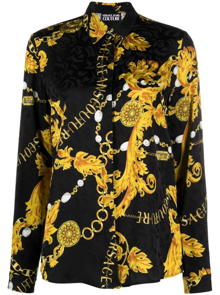 Versace Jeans Couture Long Sleeve Black Chain Print Shirt