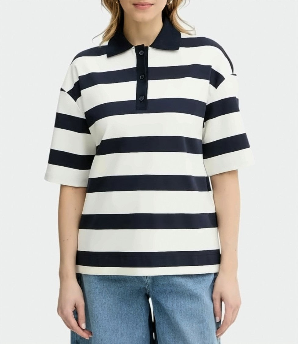 Max Mara Navy Blue Striped Polo Shirt