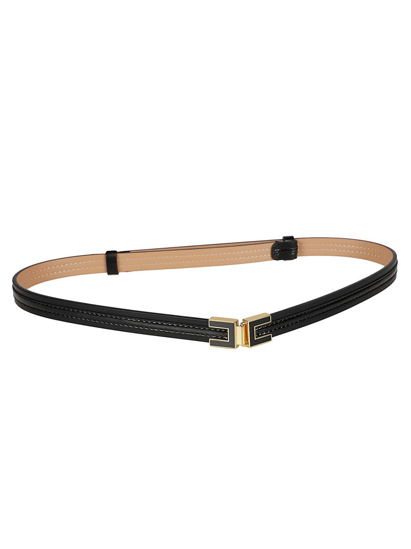 Elisabetta Franchi Slim Black Polyurethane Belt With Gold-Tone Buckle