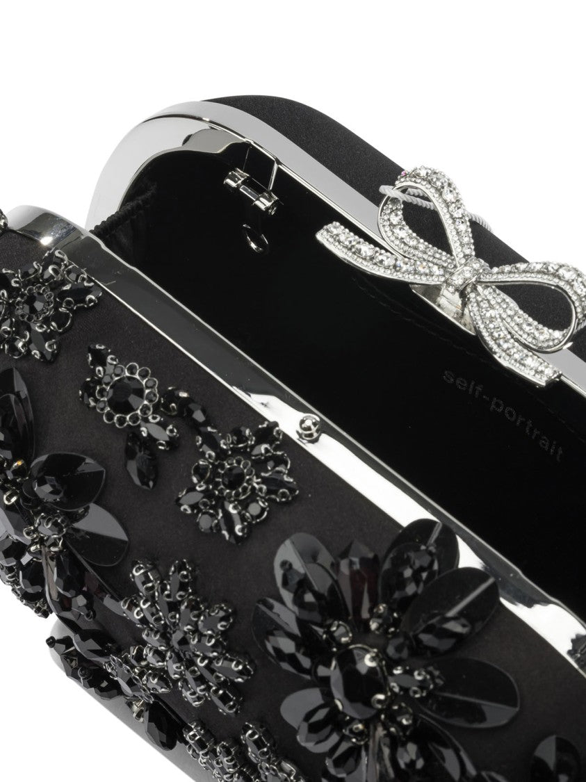 Self-Portrait Satin Clutch Bag With Crystals