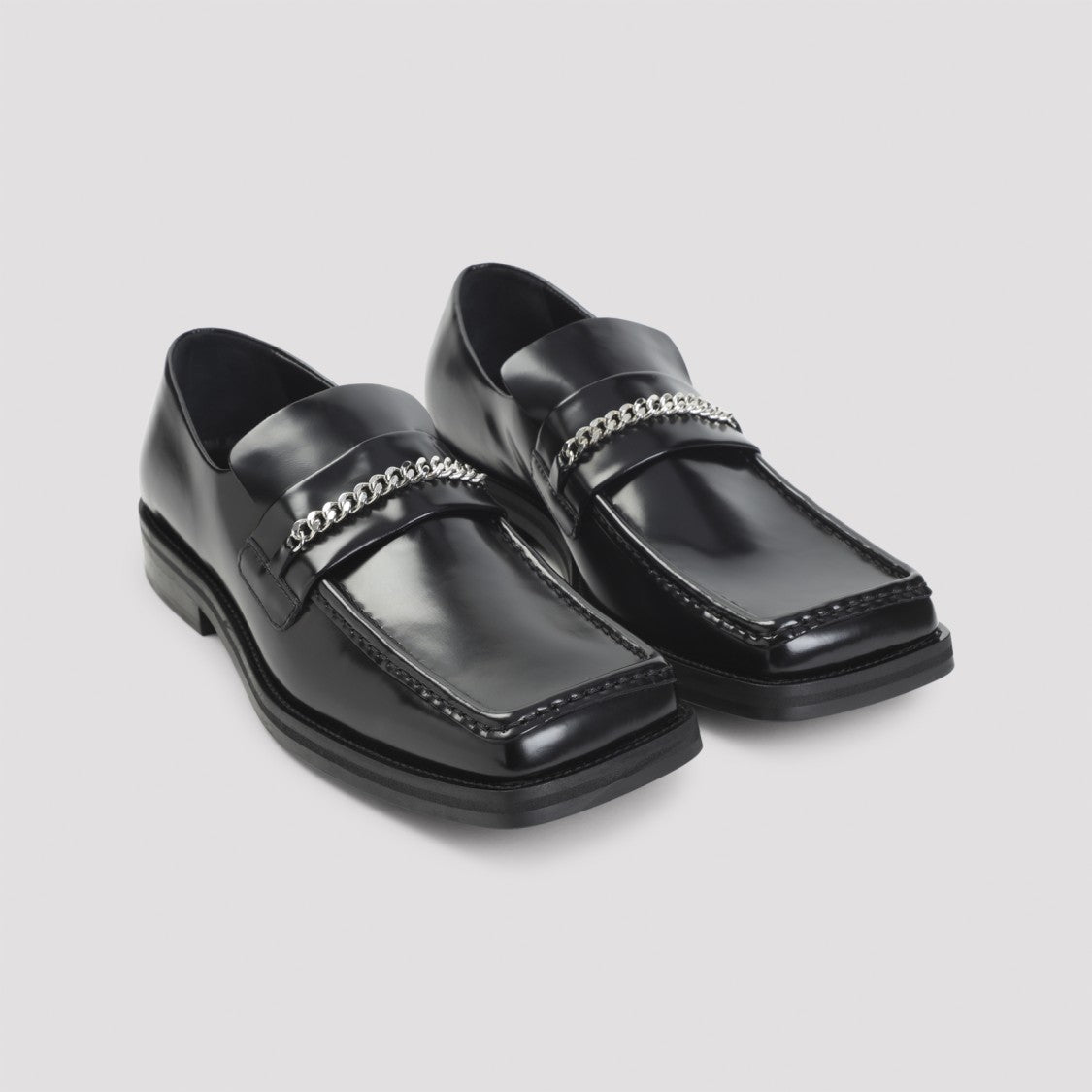 Martine Rose Square Toe Black Leather Loafers