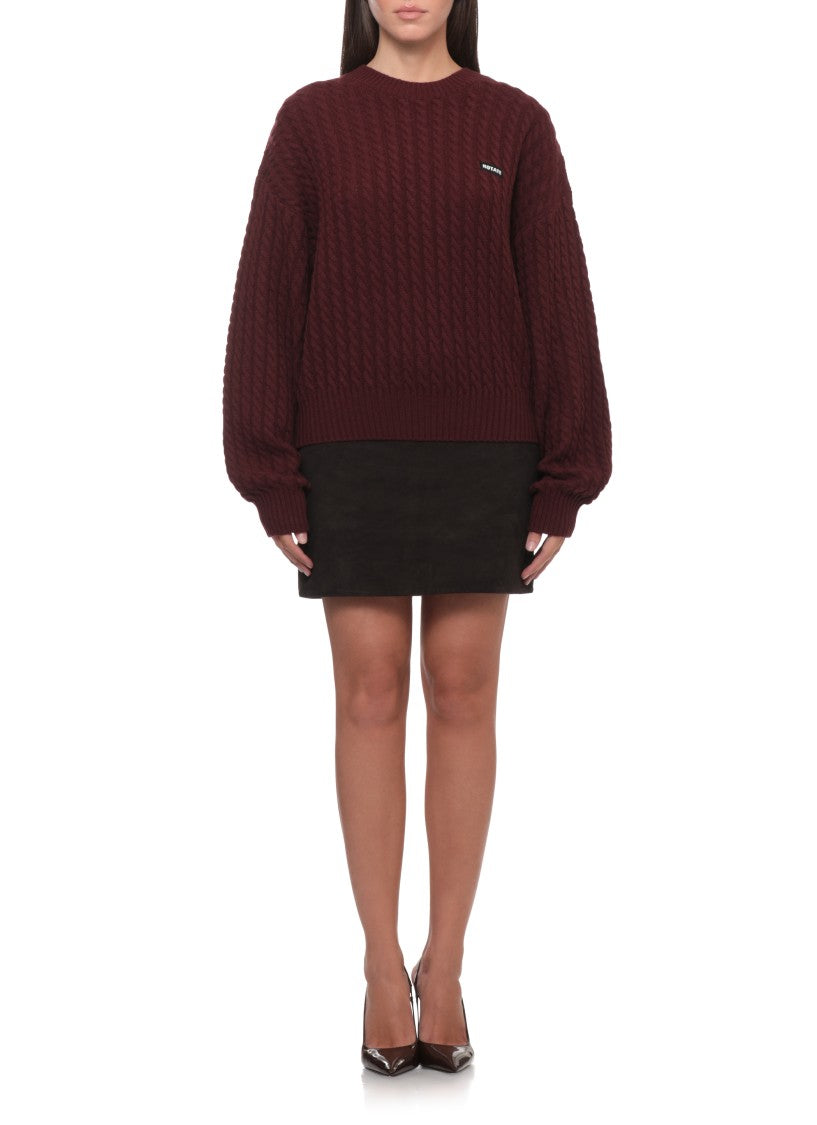 Rotate Braid Pattern Bordeaux Knit Sweater With Logo Detail