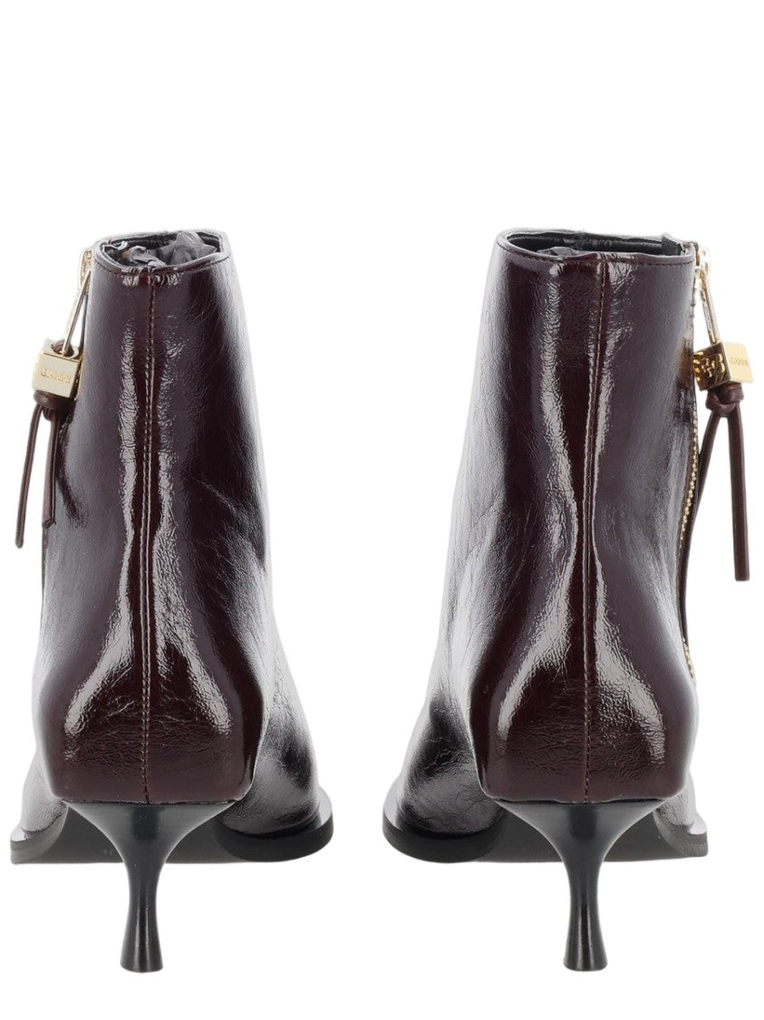 Ganni Ana Burgundy Pointed Toe Synthetic Ankle Boots