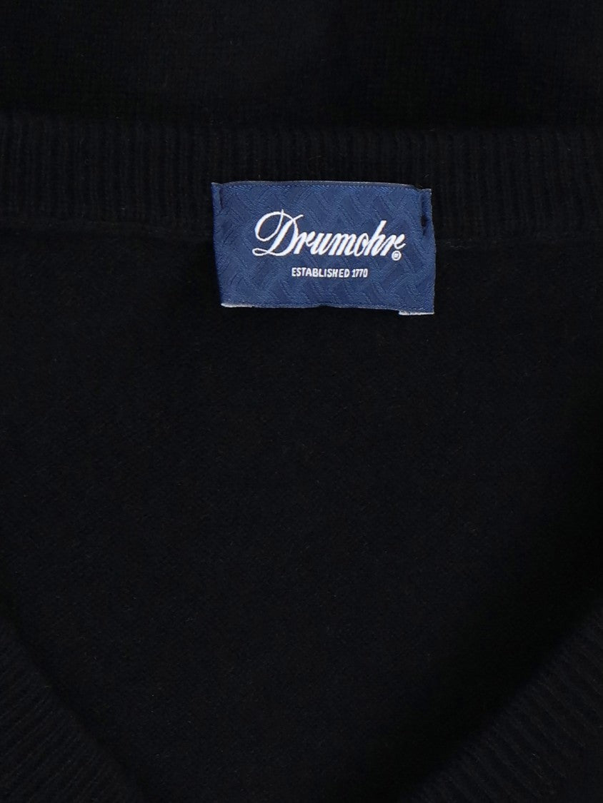 Drumohr V-Neck Sweater In Cashmere Black Maxi