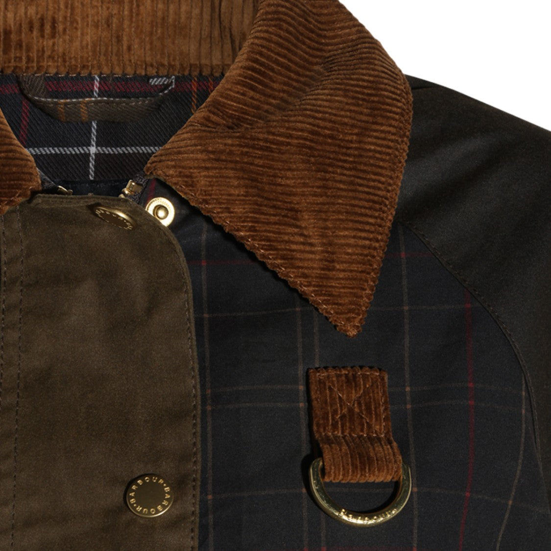 Barbour Plaid Corduroy Accent Snap Button Jacket