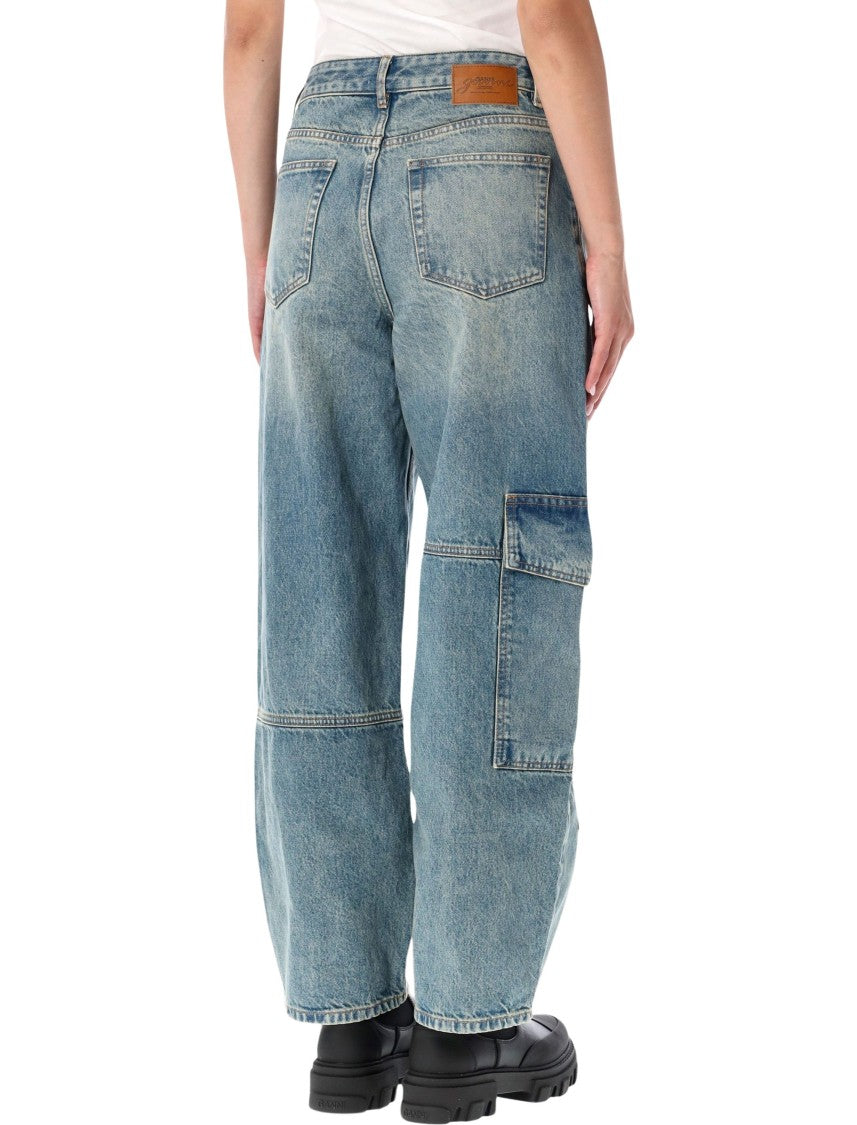 Ganni Relaxed-Fit Light Blue Denim Pants With Cargo Pocket