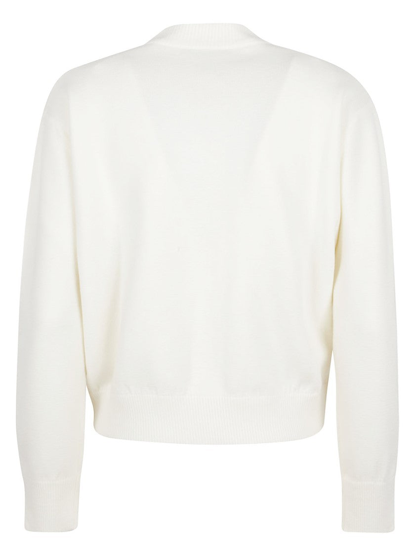 Max Mara Cropped White Sweater With And Ribbed Details