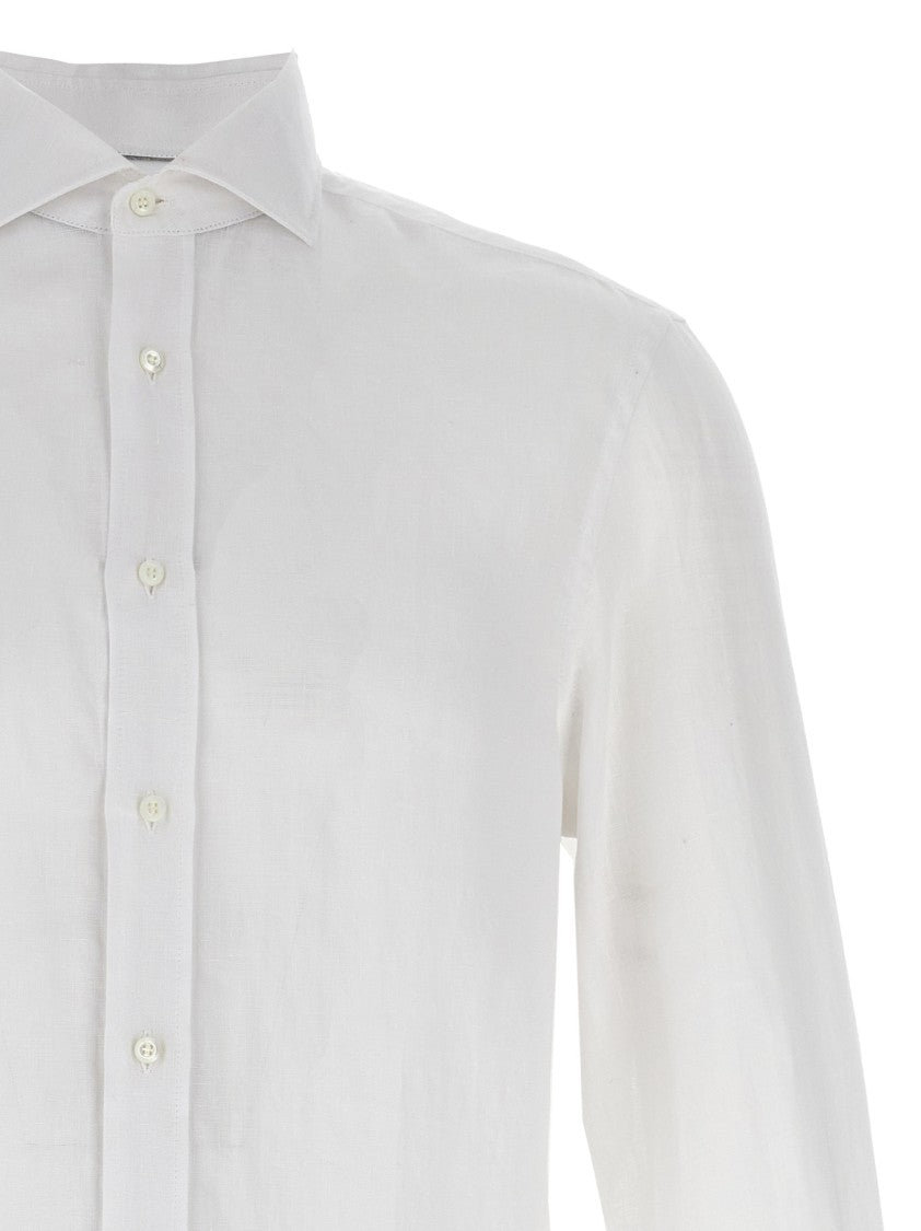 Brunello Cucinelli Easy Fit White Linen Shirt With Button Closure