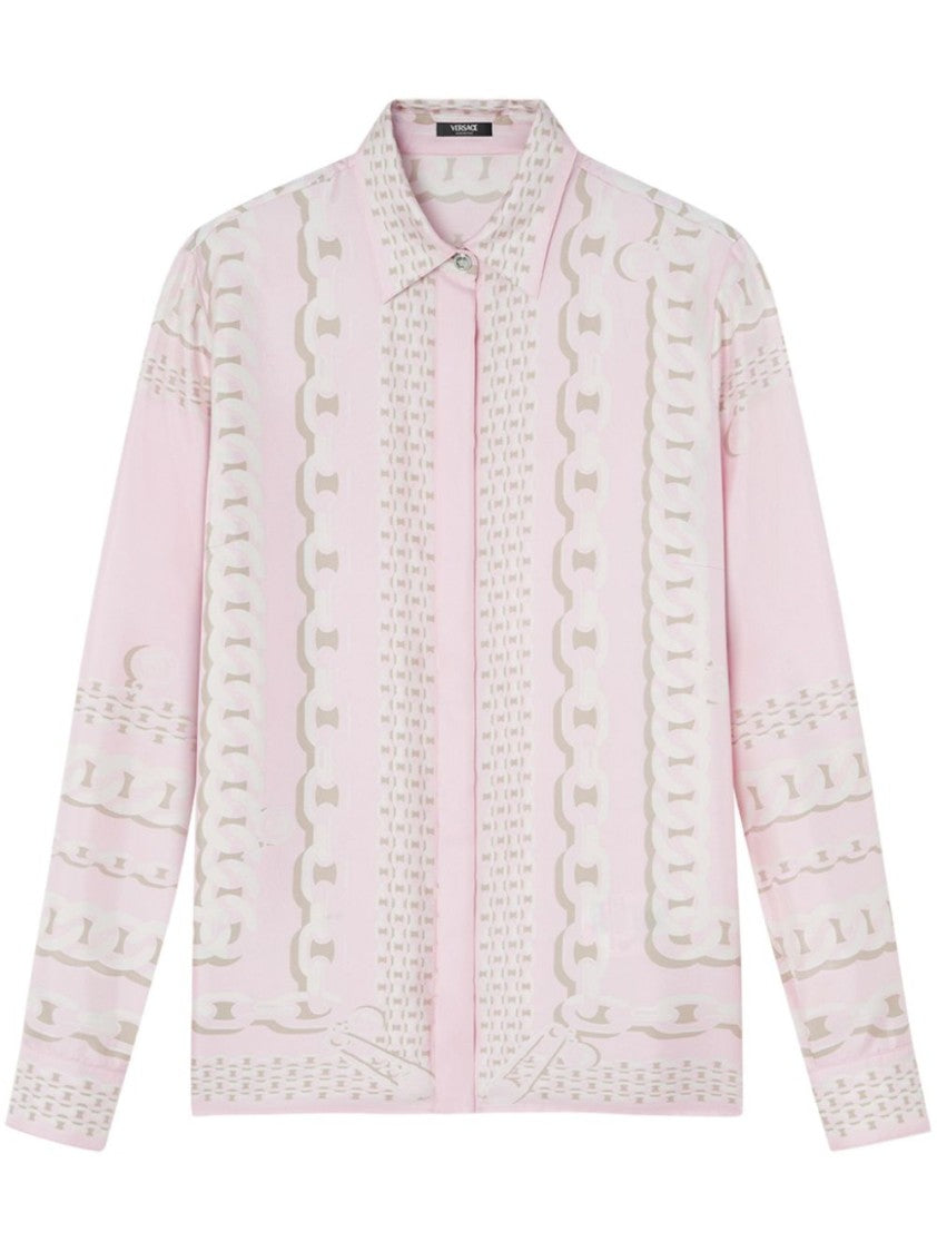Versace Light Pink Shirt With Classic Collar And Buttoned Cuffs