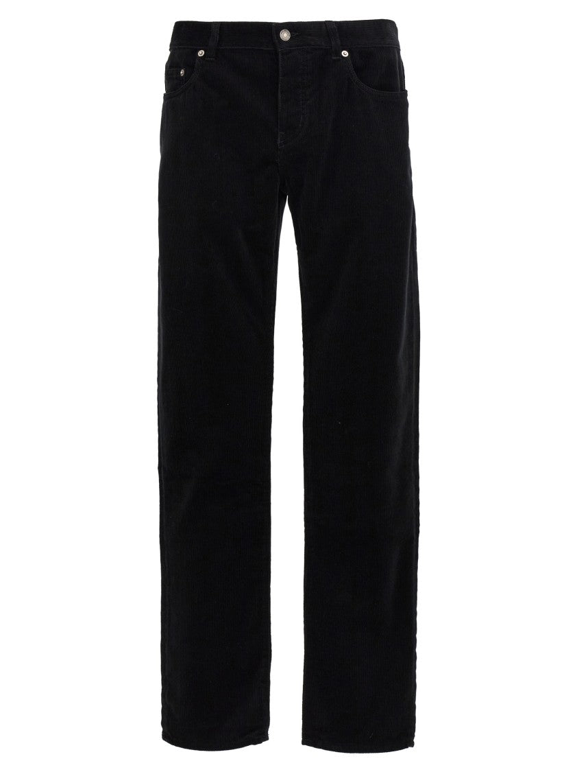 Saint Laurent Slim Fit Black Corduroy Trousers With Classic Five-Pocket Design