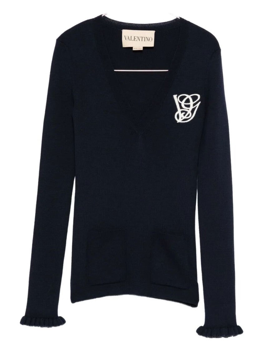 Valentino Deep V-Neck Wool Knit Sweater