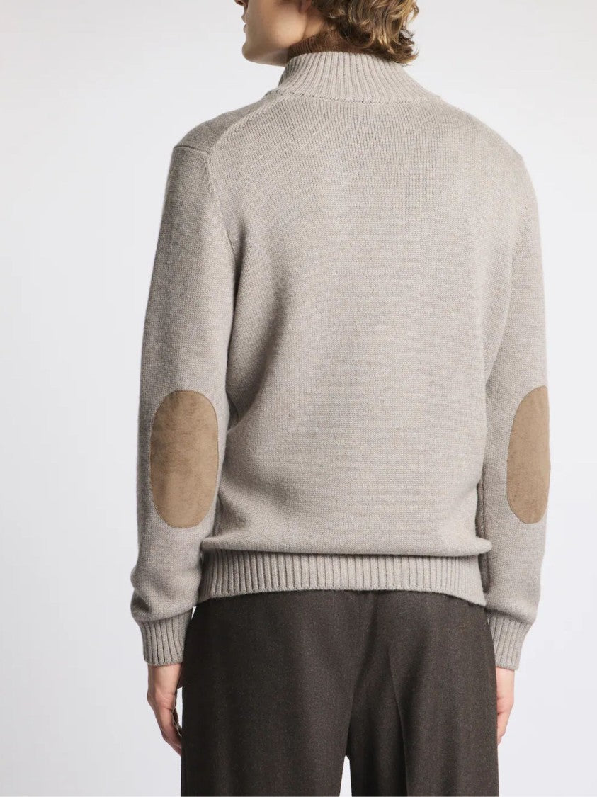 Fay Ribbed Turtleneck Sweater With Button Closure And Suede Accents