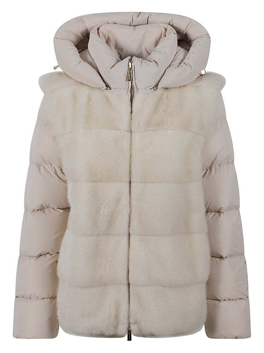 Moorer Down Jacket With Horizontal Mink Fur Bands And Removable Sleeves