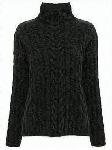Max Mara Charcoal Grey Cable Knit Turtleneck Sweater
