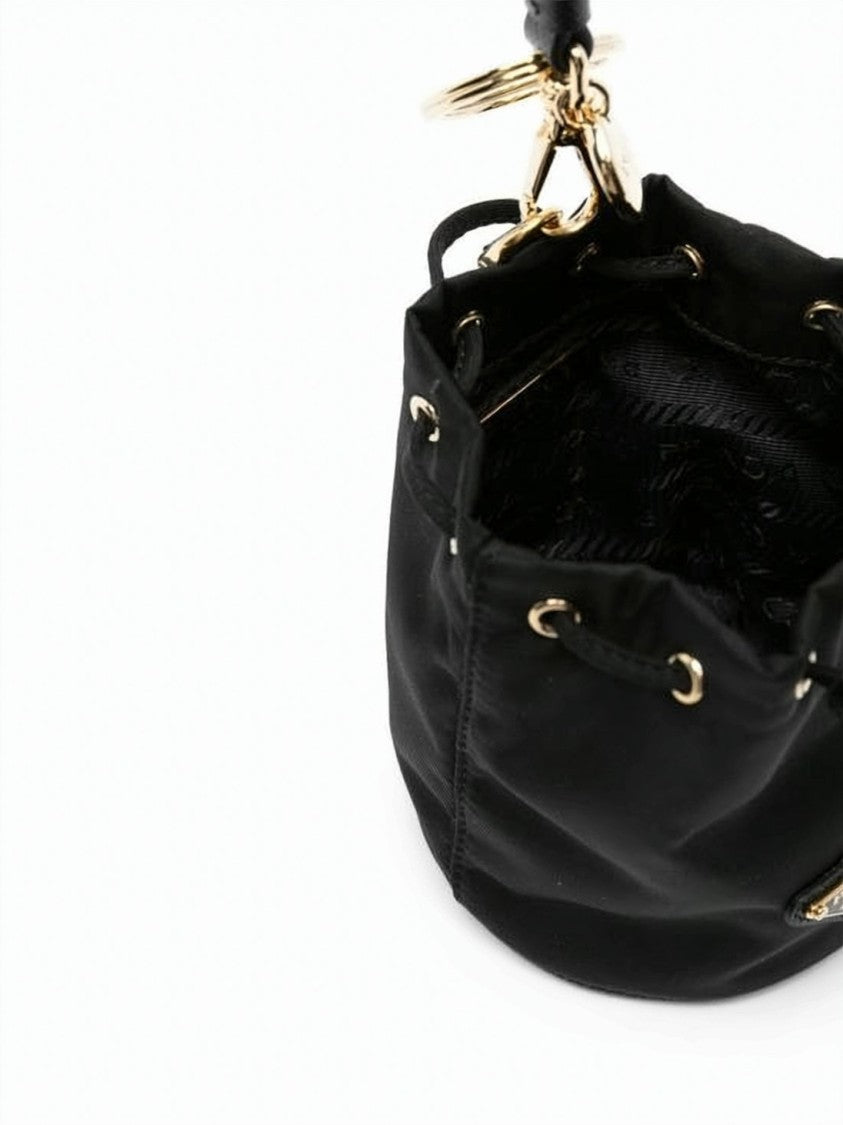 Prada Mini Nylon Bucket Bag Keyring With Triangular Logo