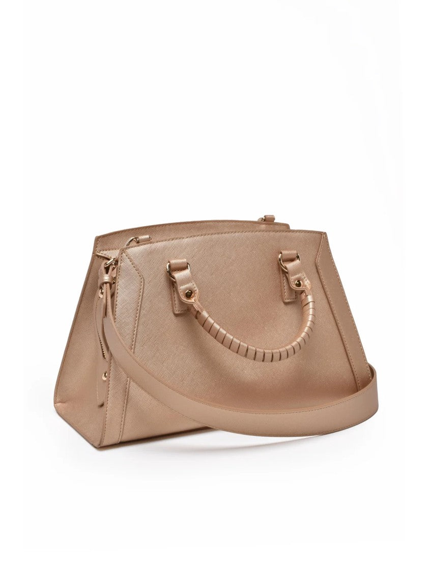 Manila Grace Gold Medium Trapezoidal Polyurethane Shoulder Bag