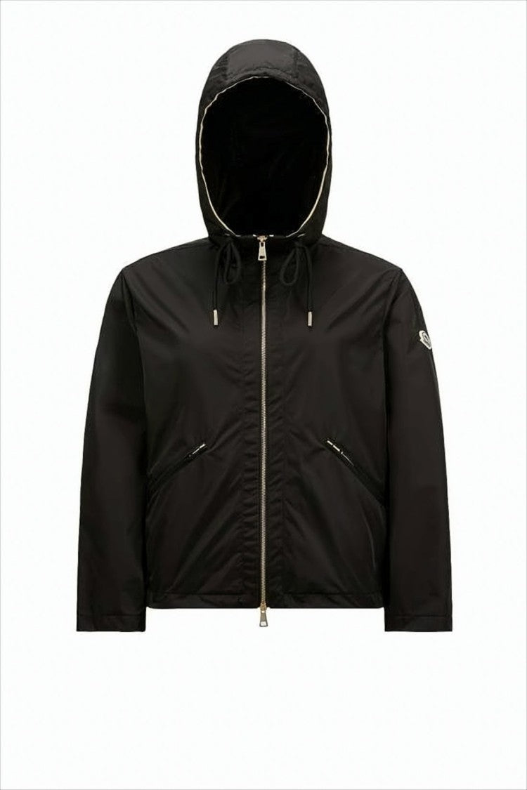 Moncler Hooded Black Jacket With Zippered Pockets And Boxy Silhouette