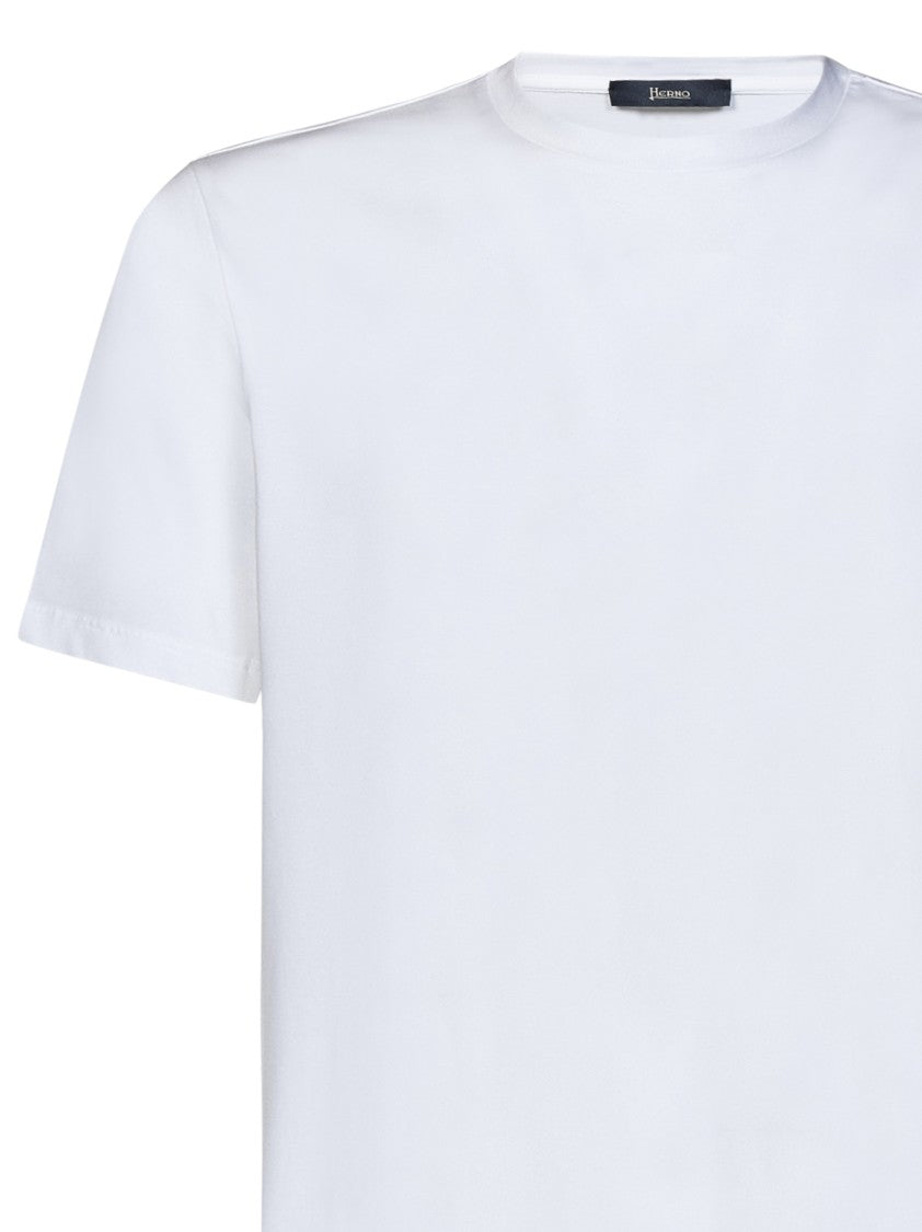 Herno White Crew-Neck T-Shirt With Logo Plate