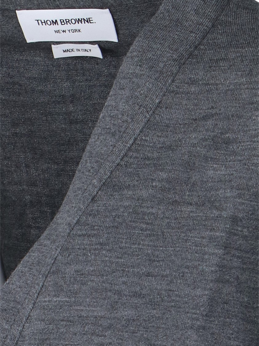 Thom Browne Grey Virgin Wool Cardigan With Iconic 4-Bar Intarsia