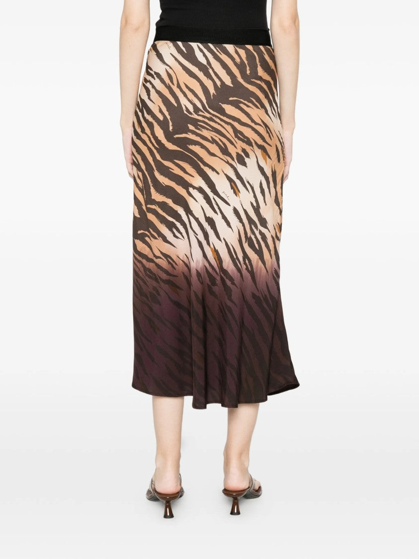 Pinko Beige/Brown Hollie Tiger-Stripe Midi Skirt