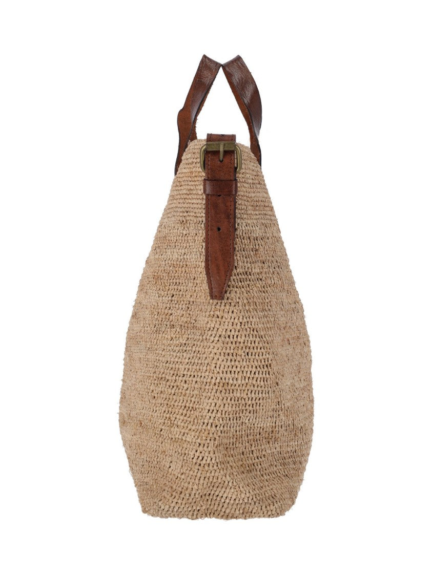 Ibeliv Beige Mety Textured Raffia Shoulder Bag
