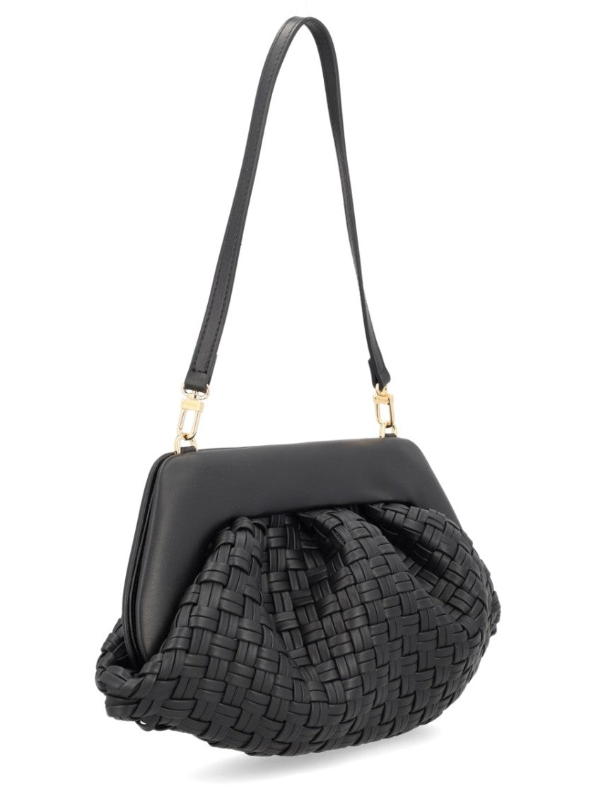 Themoirè Black Woven Structured Shoulder Bag