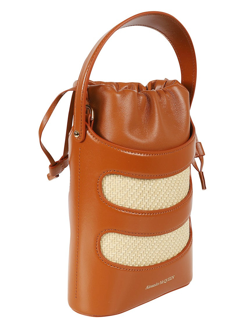 Alexander Mcqueen Structured Brown Leather Bag With Woven Elements