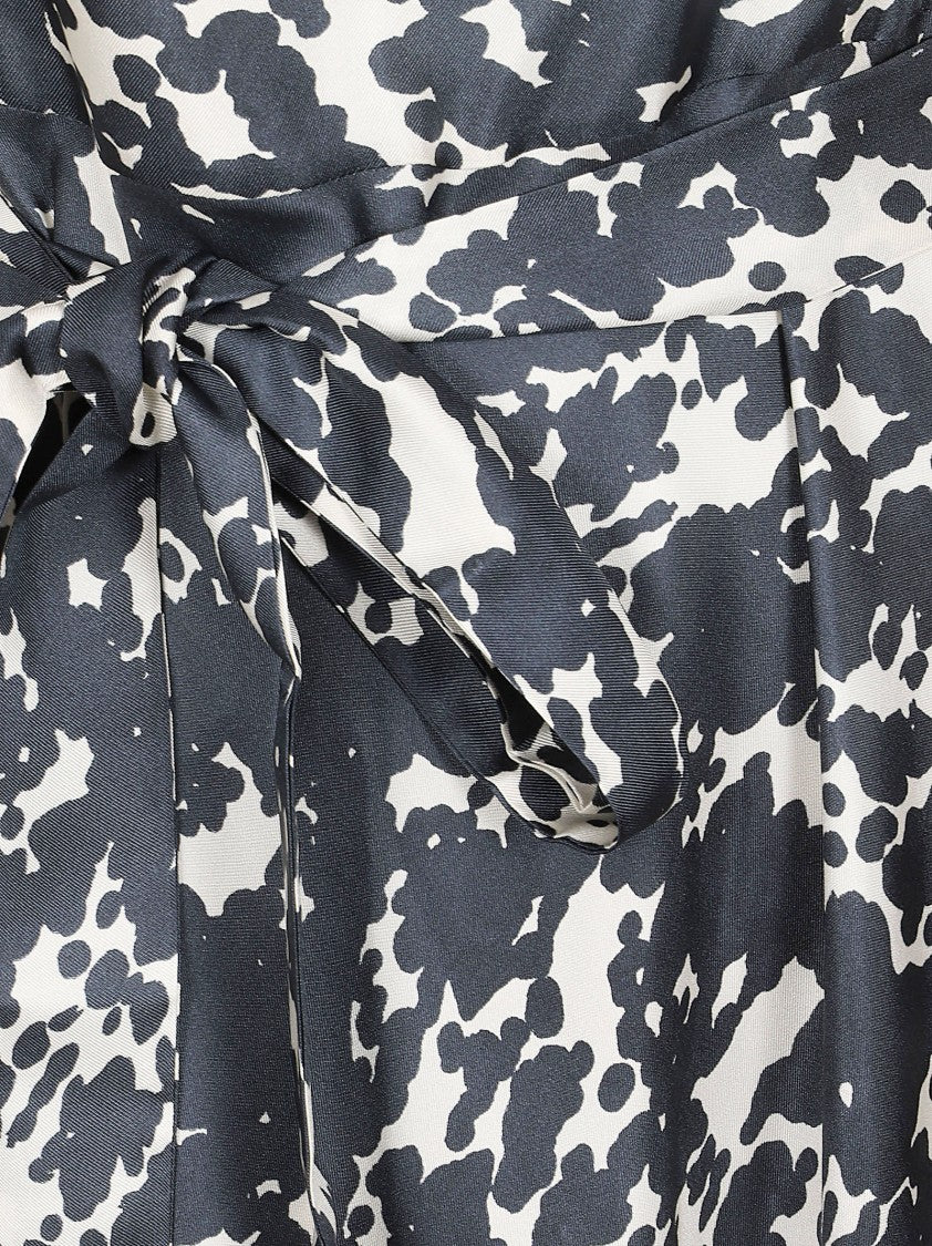 Max Mara Flowing Black And White Abstract Silk Midi Dress