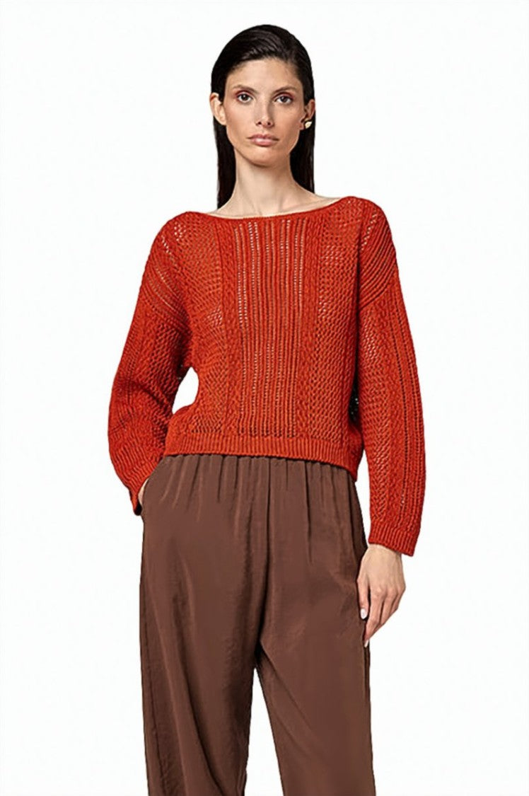 Alpha Studio Long-Sleeve Boat-Neck Knit Top