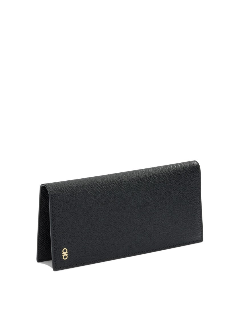 Ferragamo Textured Leather Wallet With Zippered Compartment And Gold Accents