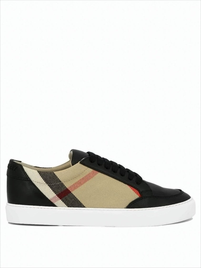 Burberry Check Panel Low-Top Sneakers With Smooth