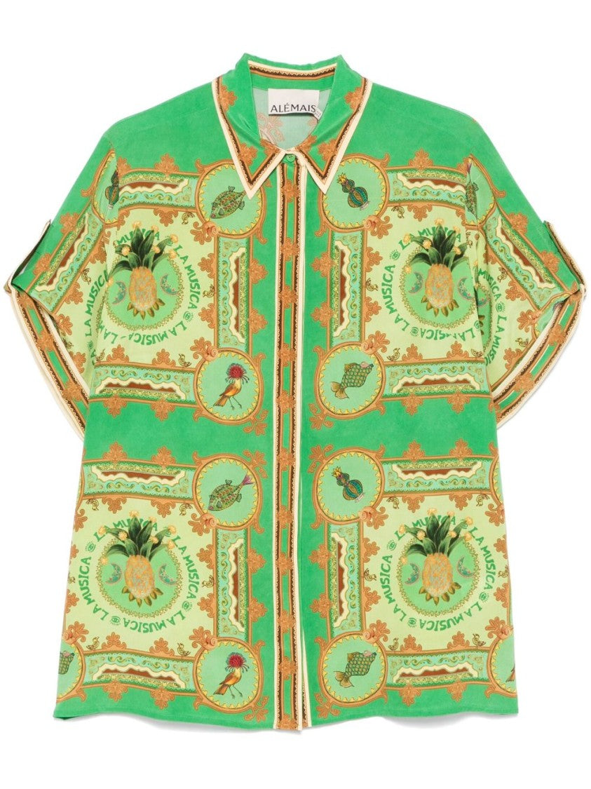 Alemais Grass Green Silk Shirt