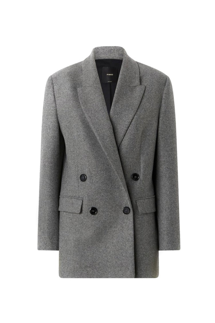 Pinko Grey Double-Breasted Peak Lapel Polyester-Blend Blazer