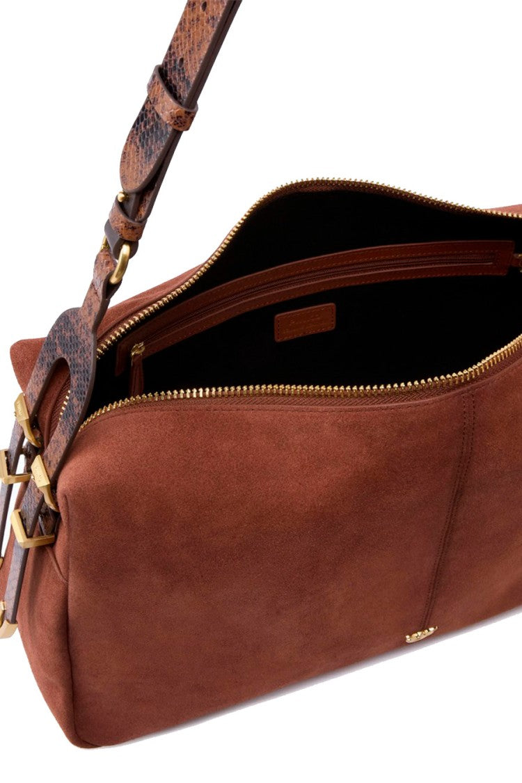 Pinko Brown Leather Suede Shoulder Bag