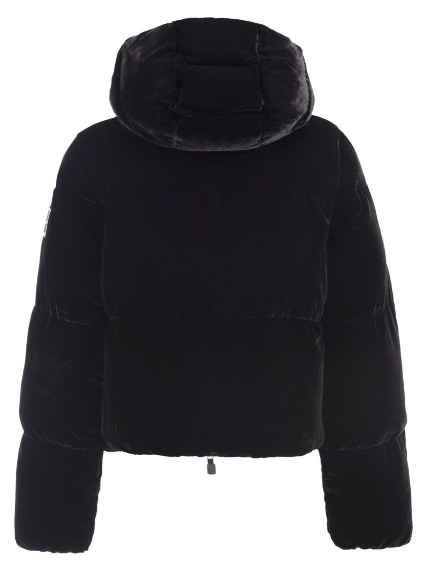 Elisabetta Franchi Velvet Down Jacket With Hood