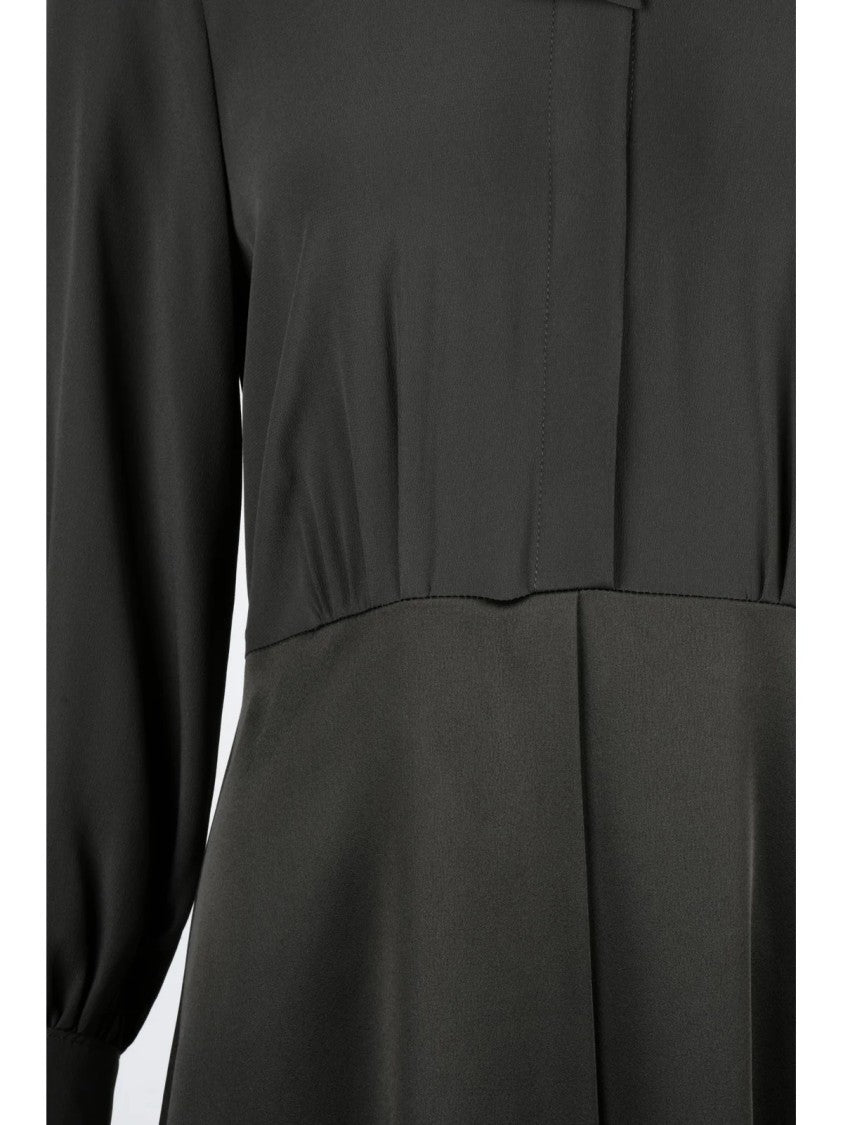 Beatrice.B Puffed Sleeve Long Satin Dress With Bow Detail