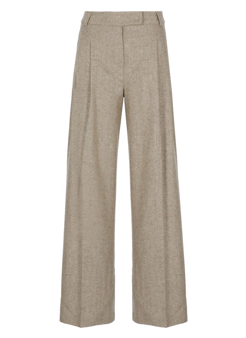 D. Exterior Beige High-Waist Wide-Leg Wool Pants