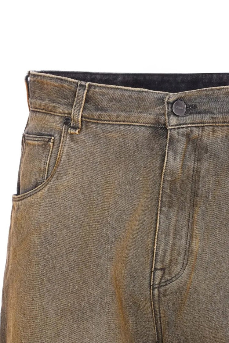 Fendi Brown Cotton Straight-Fit Lettering Jeans