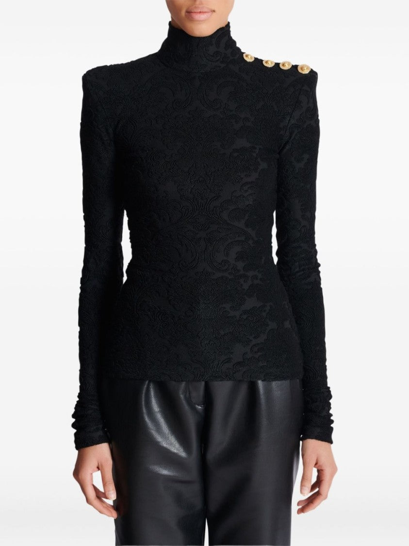 Balmain Black Shoulder Pad Decorative Button Top