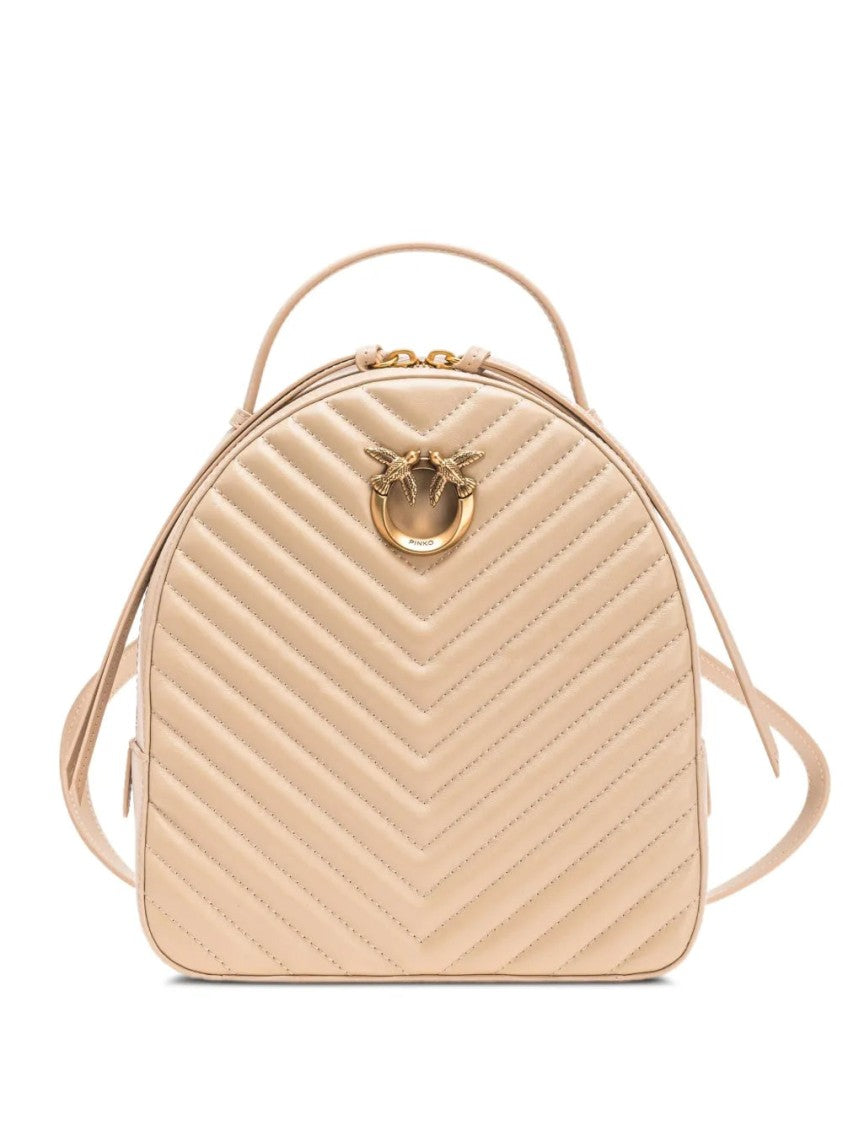 Pinko Quilted Beige Cow Leather Backpack