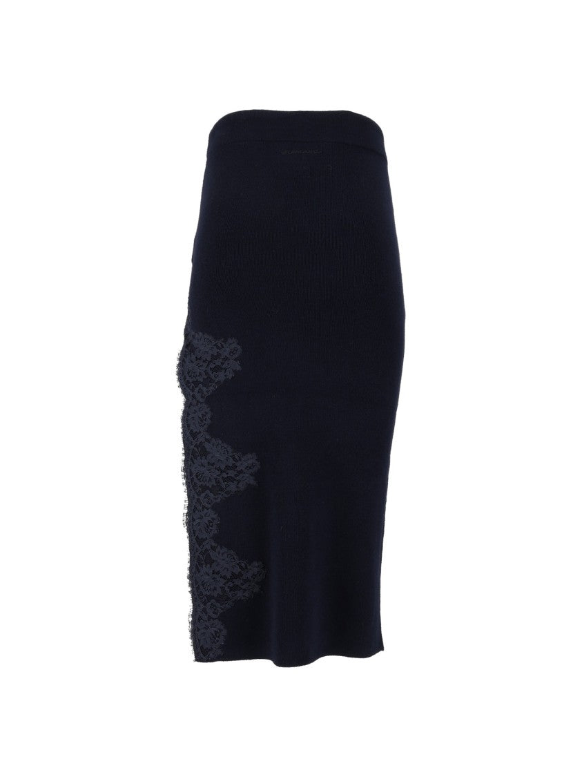 Ermanno Scervino Black Fitted Lace Detailing Knitted Midi Skirt