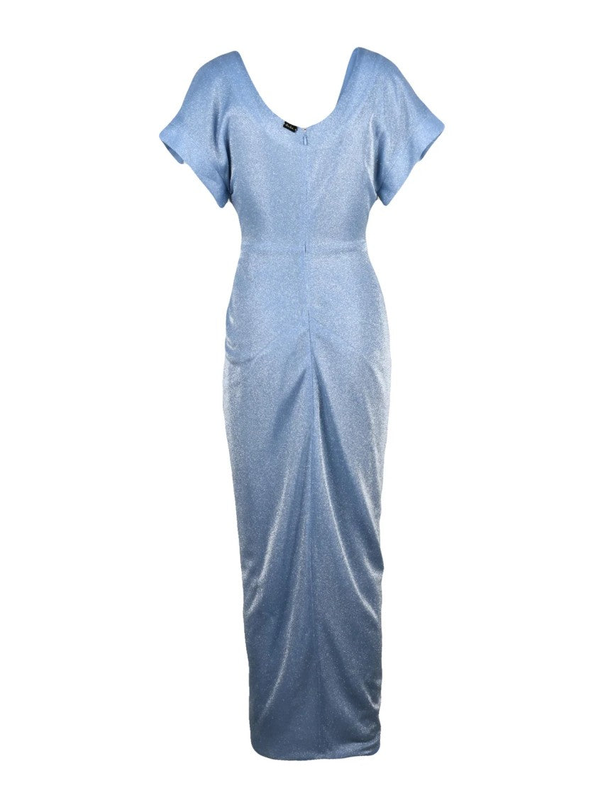 Rhea Costa Light Blue Polyamide Draped Slit Long Dress