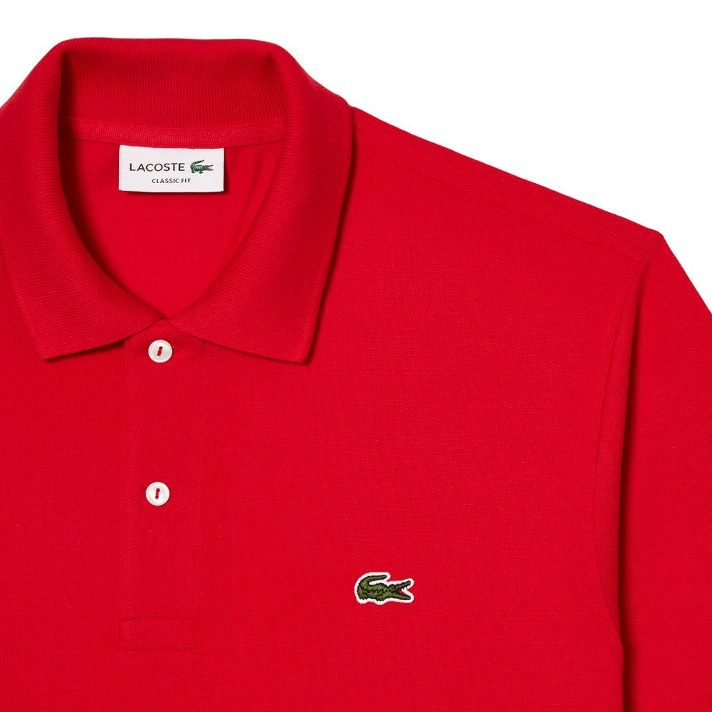 Lacoste Timeless Red Polo With Ribbed Details