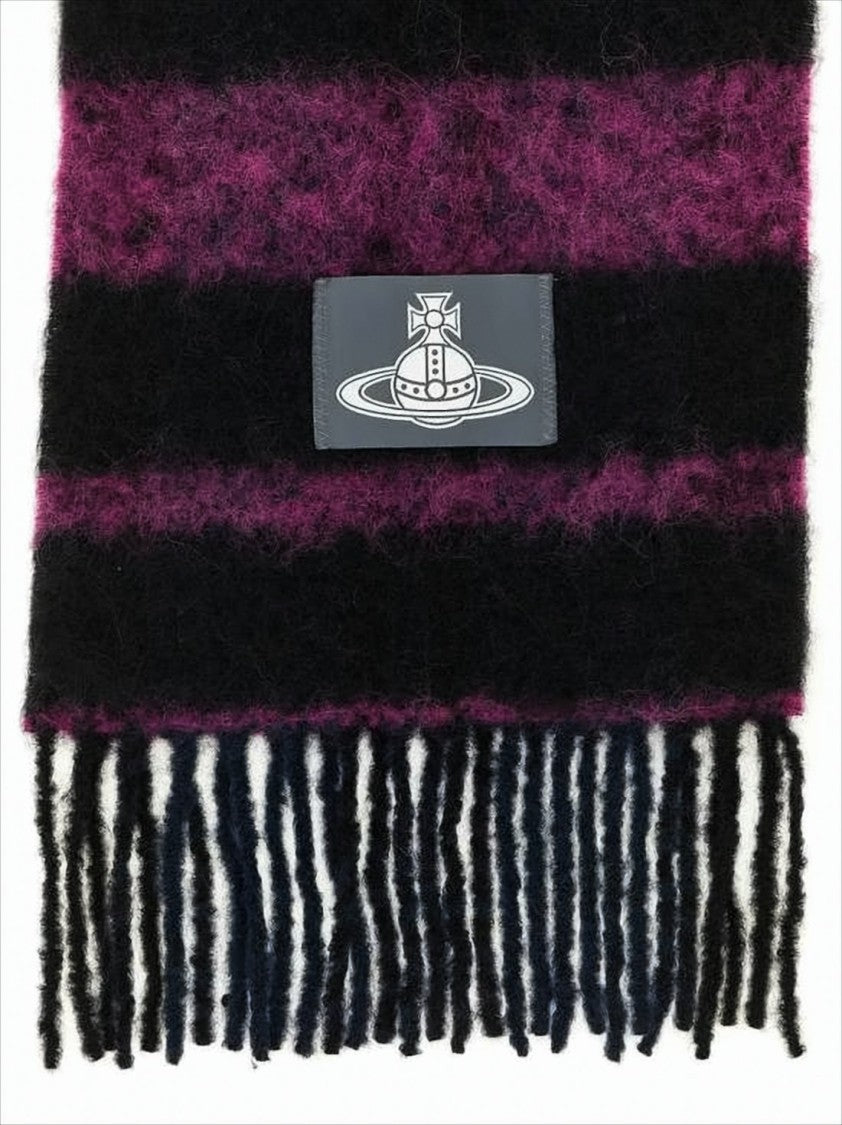 Vivienne Westwood Deep Purple And Black Striped Alpaca Blend Scarf