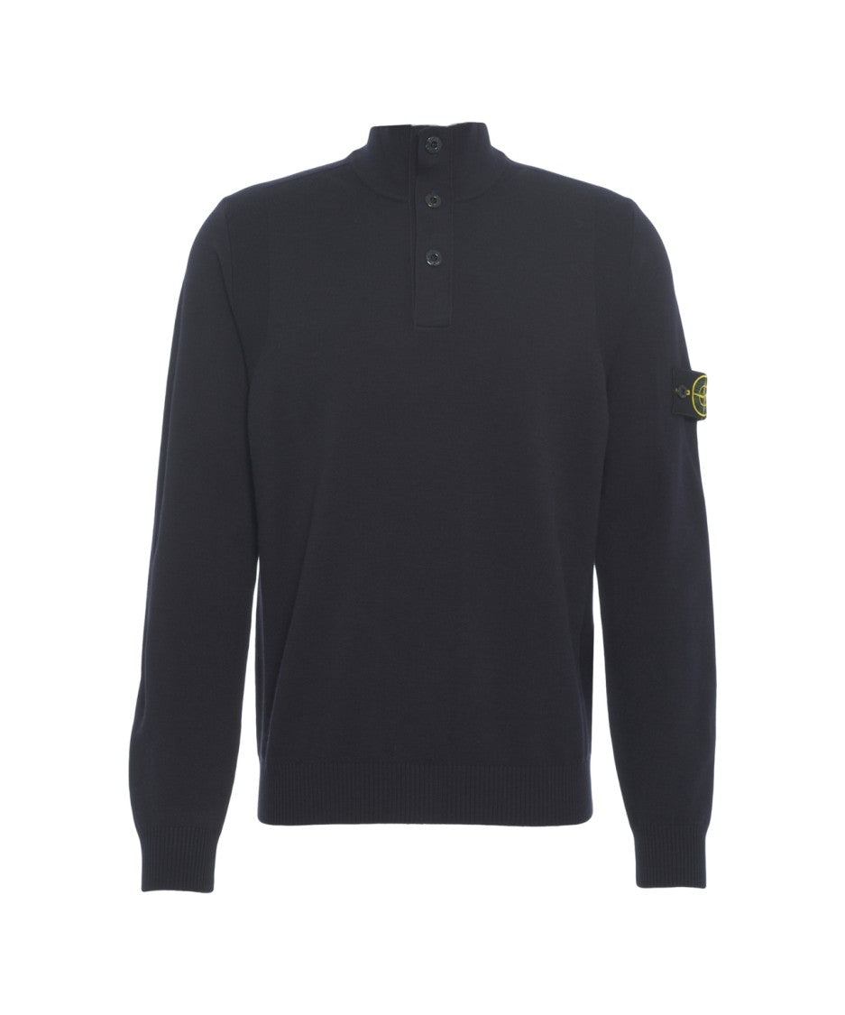 Stone Island High-Collar Knitwear With Half-Button Closure