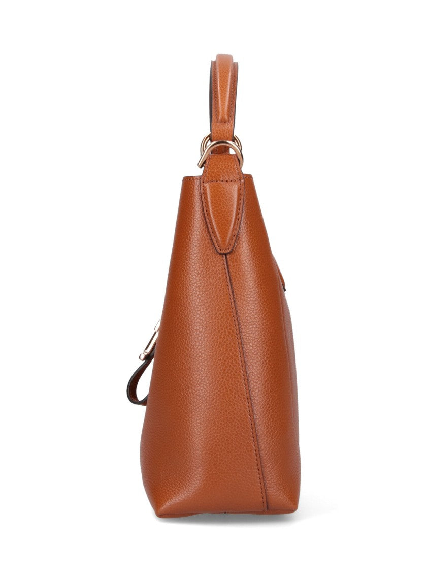 Tod's Brown Textured Leather Bucket Bag With Adjustable Strap And Gold-Tone Logo
