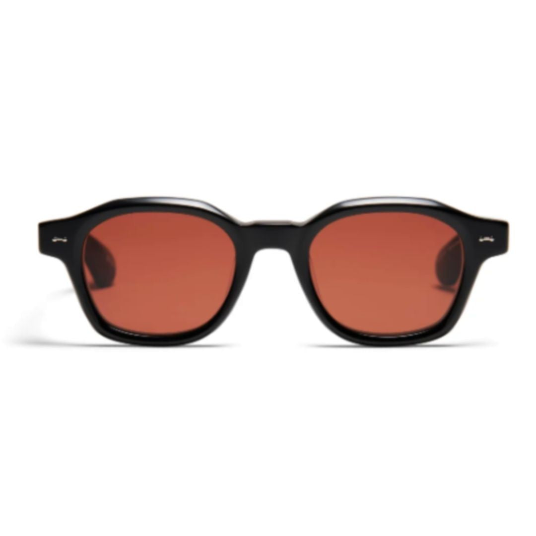 Peter And May Bold Black Acetate Sunglasses With Deep Bordeaux Lenses