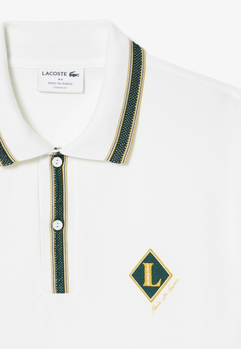 Lacoste White Classic Fit Emblem Structured Collar Polo Shirt