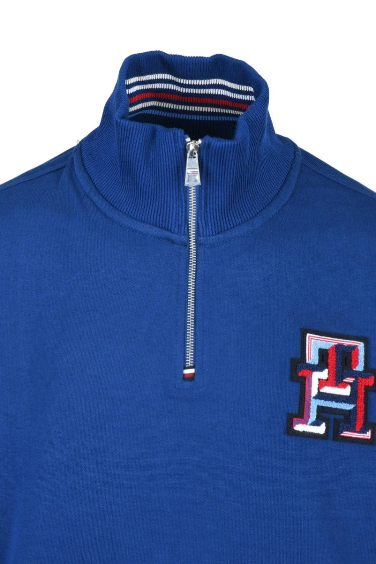 Tommy Hilfiger Royal Blue Cotton Zip Neck Sweatshirt