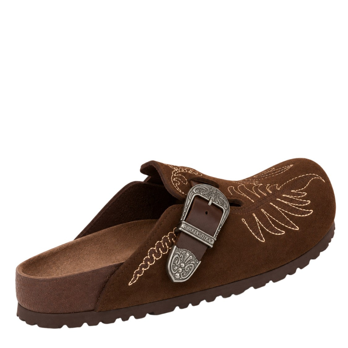 Birkenstock X Etro Rich Brown Suede Flats With Intricate Embroidery And Silver Detailing